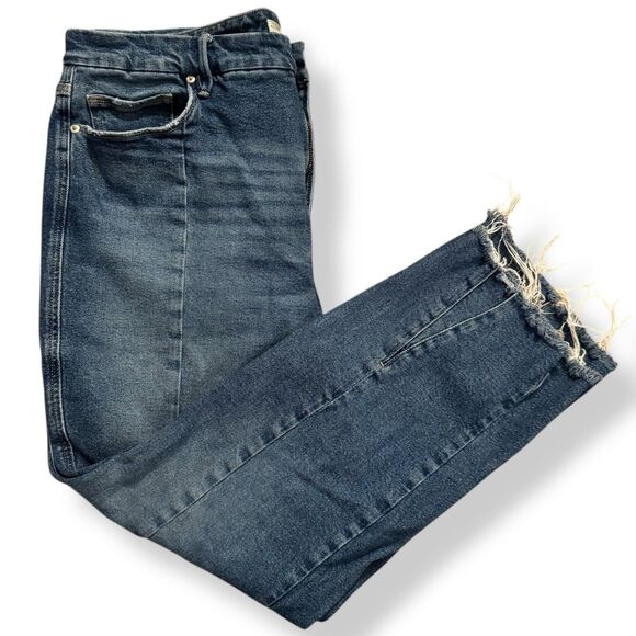 Good American Denim - GOOD AMERICAN Good Straight Jeans High Rise Split Raw Hem Size 16